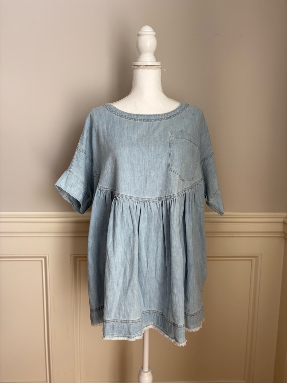 We The Free “Moon City” Denim Babydoll Bohemian Style Top or Mini Dress